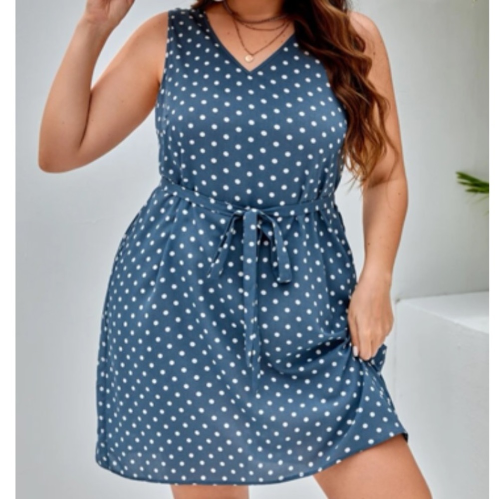 Boho plus size polka dot belted tunic dress